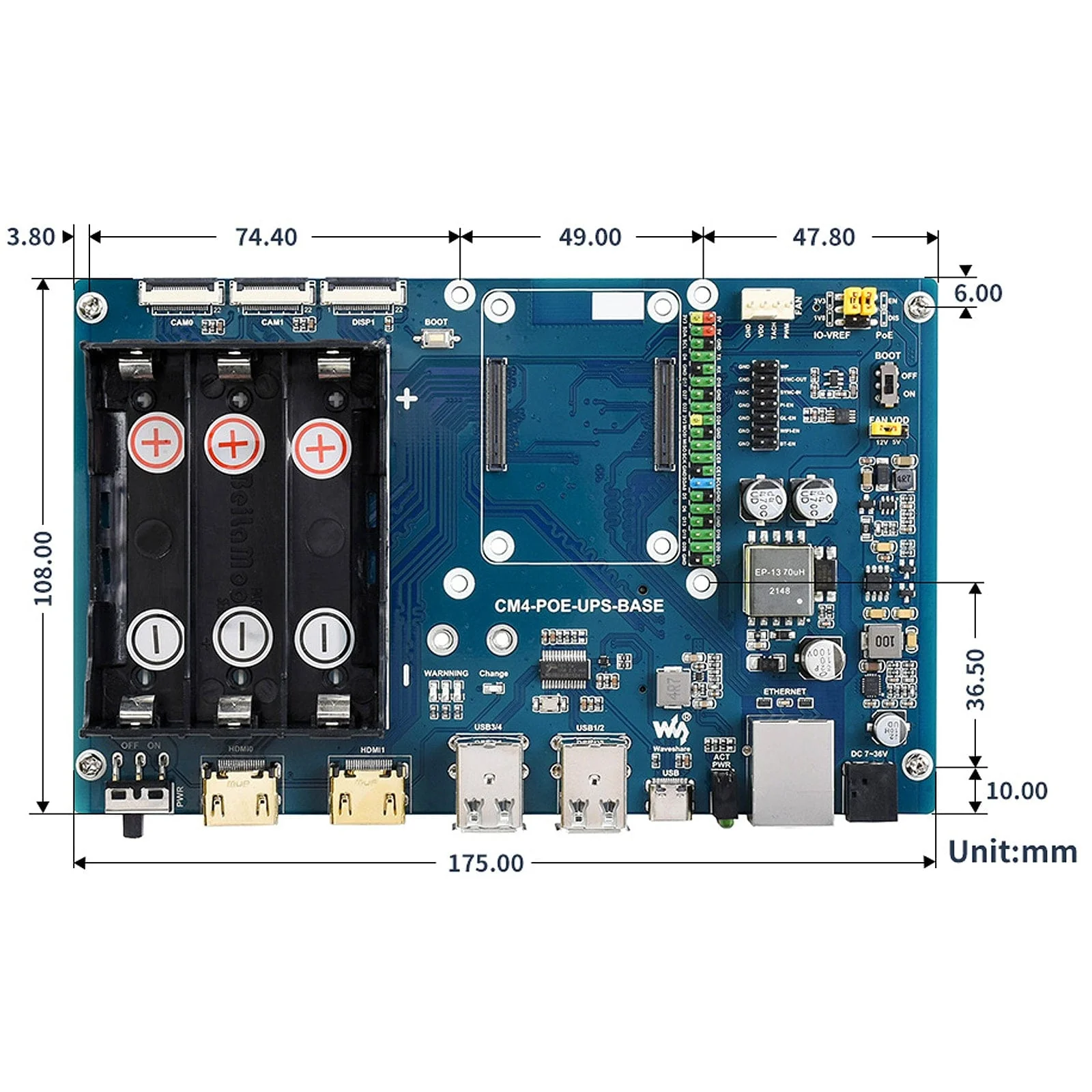 PoE UPS Base Board for Raspberry Pi CM4 - Image 5