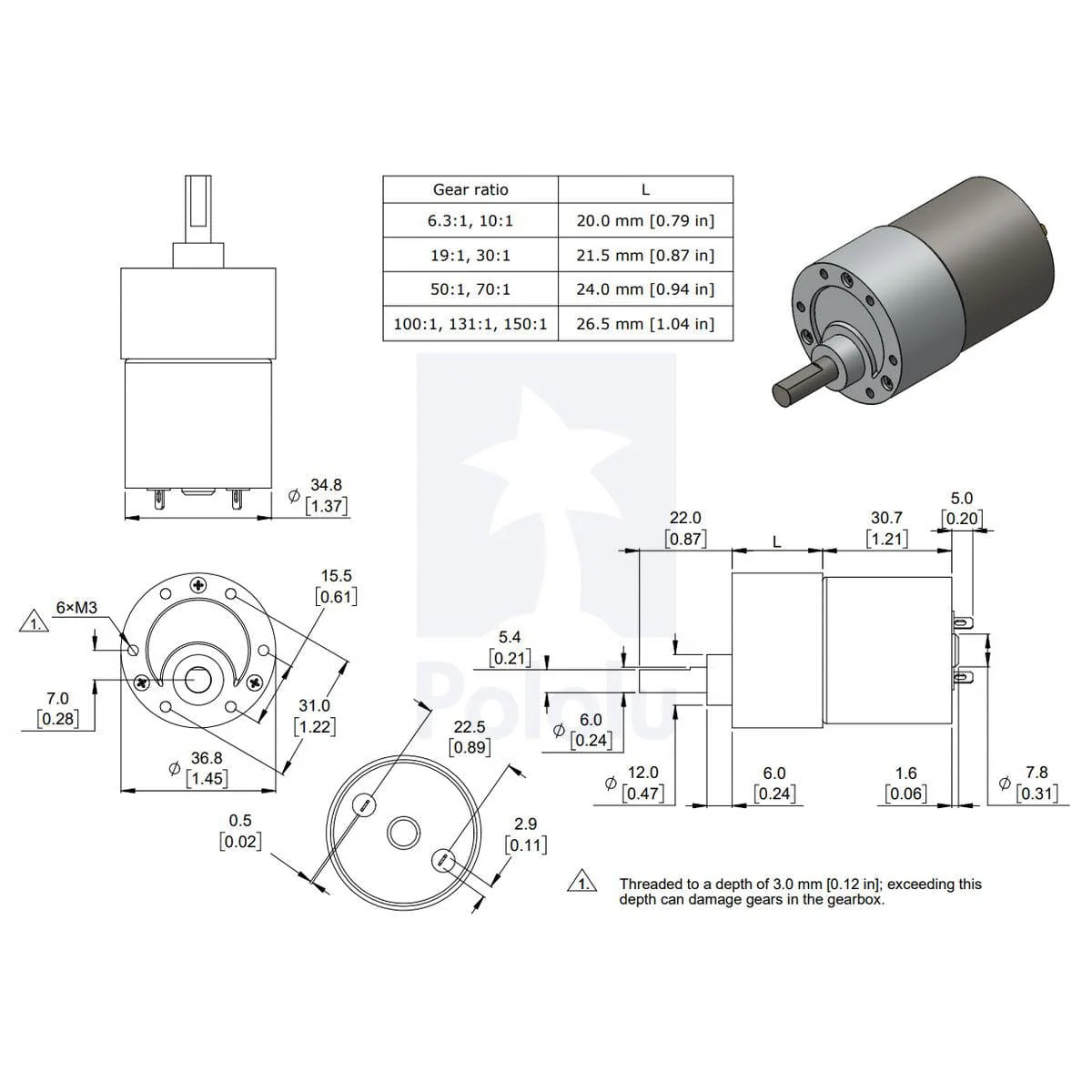Pololu 12V 150:1 37D 12V Metal Gearmotor - Image 4