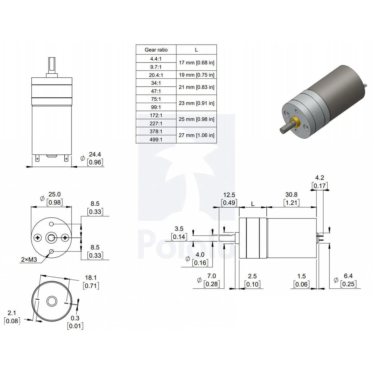 Pololu 12V Medium-Power 34:1 25D Metal Gearmotor - Image 4