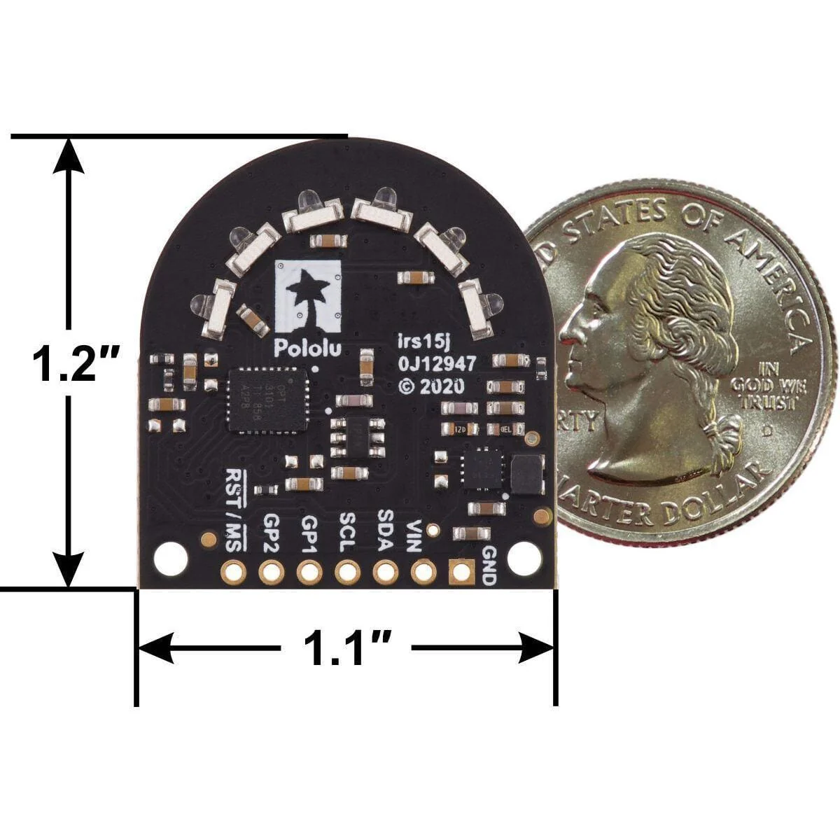 Pololu 3-Channel Wide FOV Time-of-Flight Distance Sensor OPT3101 (No Headers) - Image 5