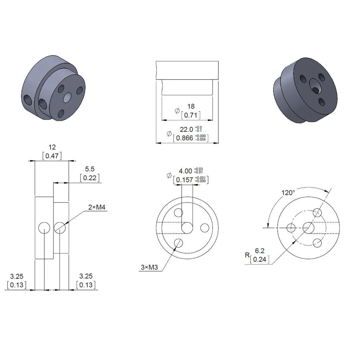 Pololu Aluminium Scooter Wheel Adapter for 4mm Shaft - Image 6