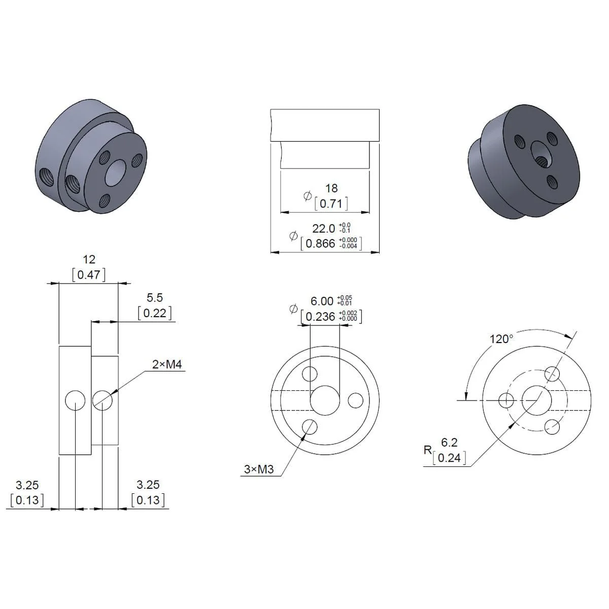 Pololu Aluminum Scooter Wheel Adapter for 6mm Shaft - Image 6