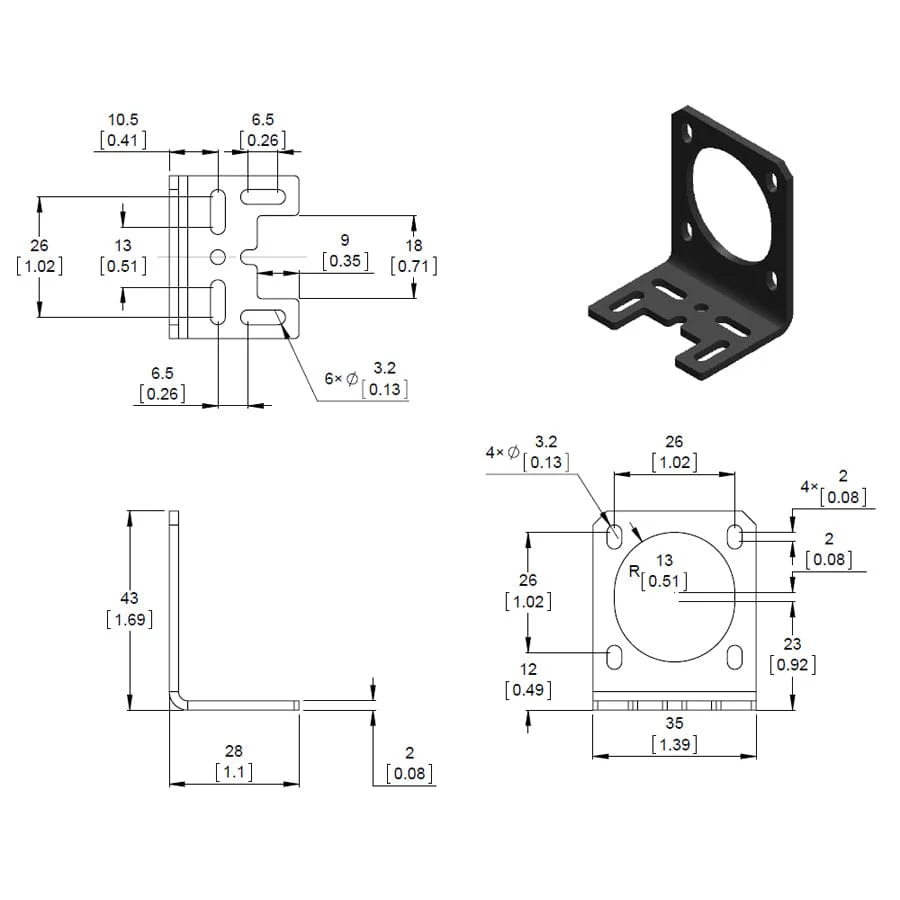 Pololu Stamped Aluminium L-Bracket for NEMA 14 Stepper Motors - Image 4