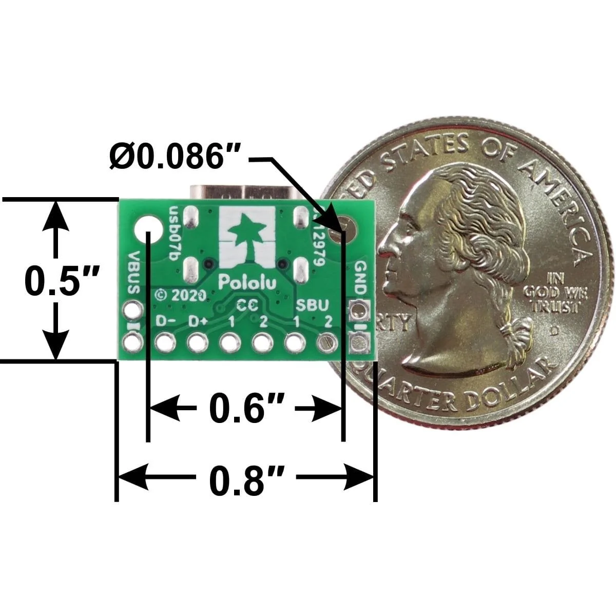 Pololu USB 2.0 Type-C Connector Breakout Board (usb07b) - Image 4