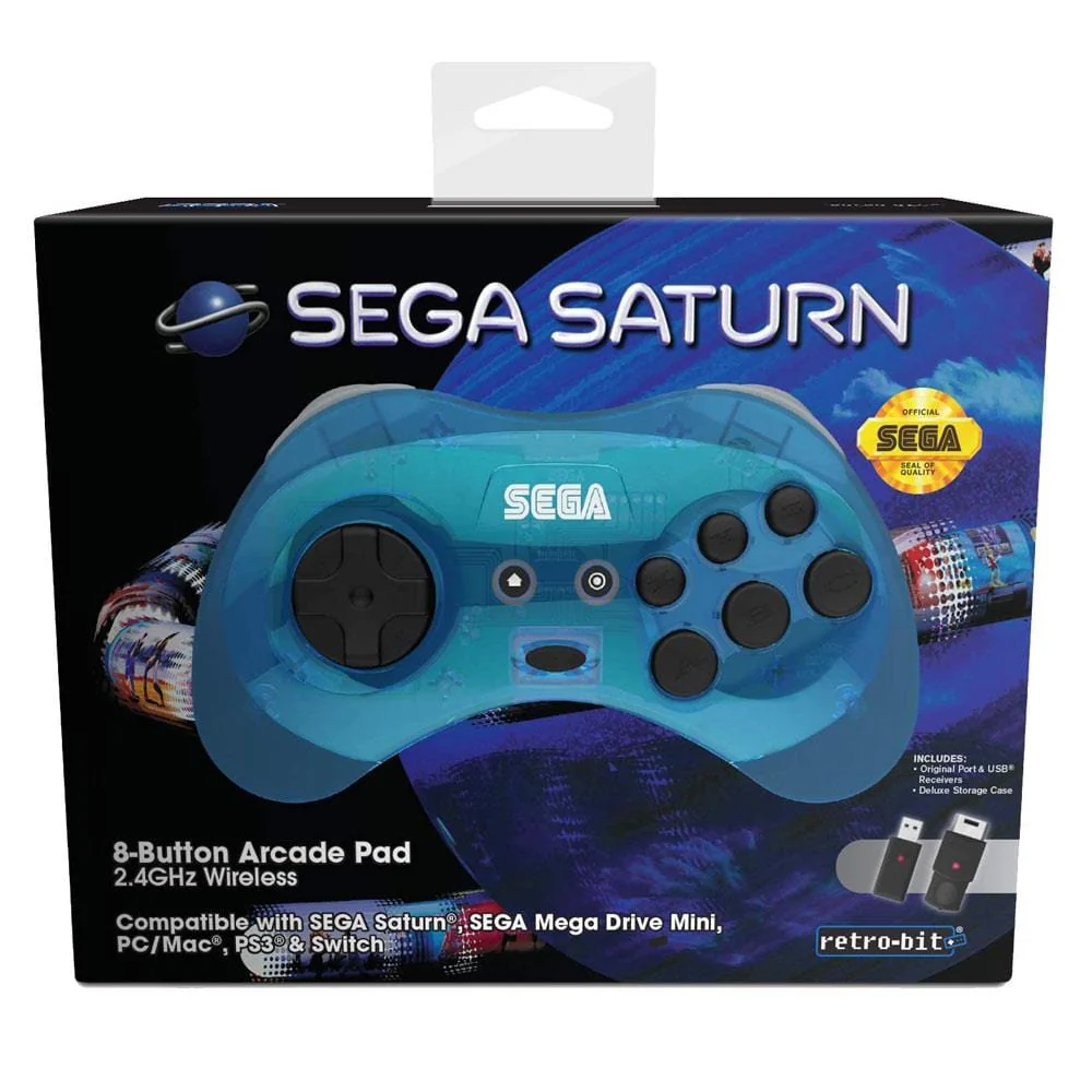 Retro-Bit Official SEGA Saturn 8-Button 2.4Ghz Wireless Arcade Pad - Blue [Discontinued] - Image 9