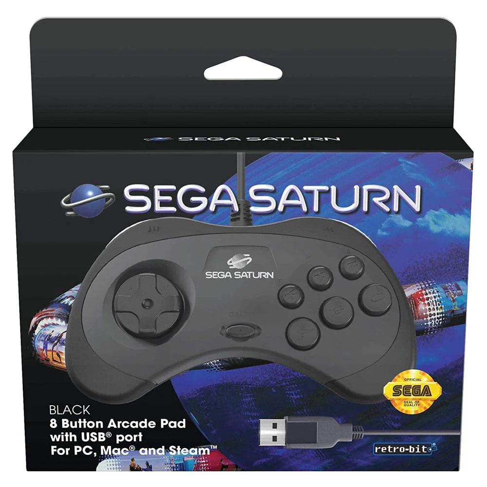 Retro-Bit Official SEGA Saturn 8-Button USB Arcade Pad - Black [discontinued] - Image 2