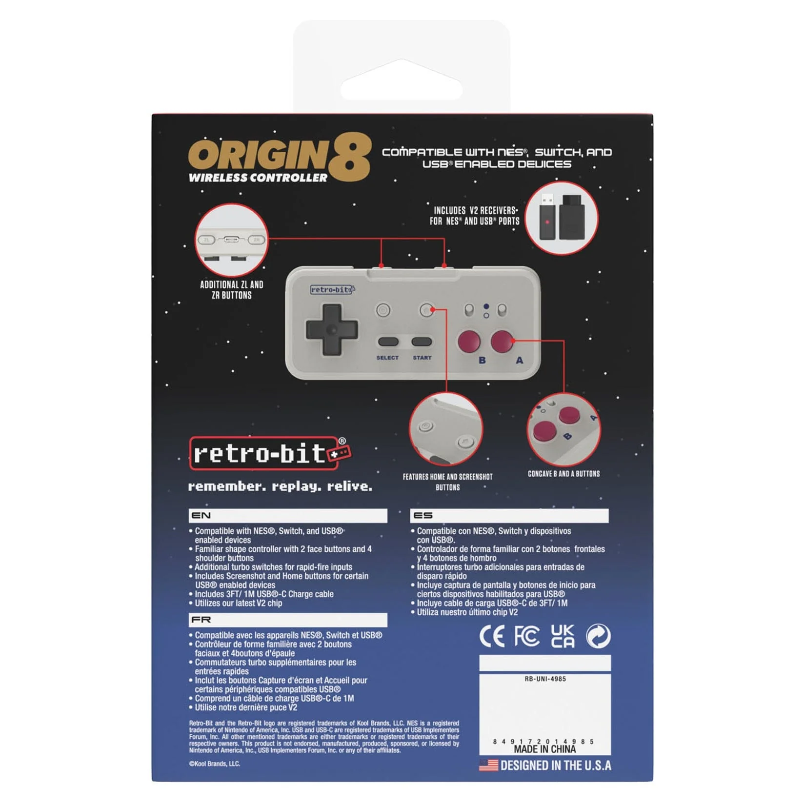Retro-Bit Origin8 2.4Ghz Wireless Controller - GB Grey - Image 10