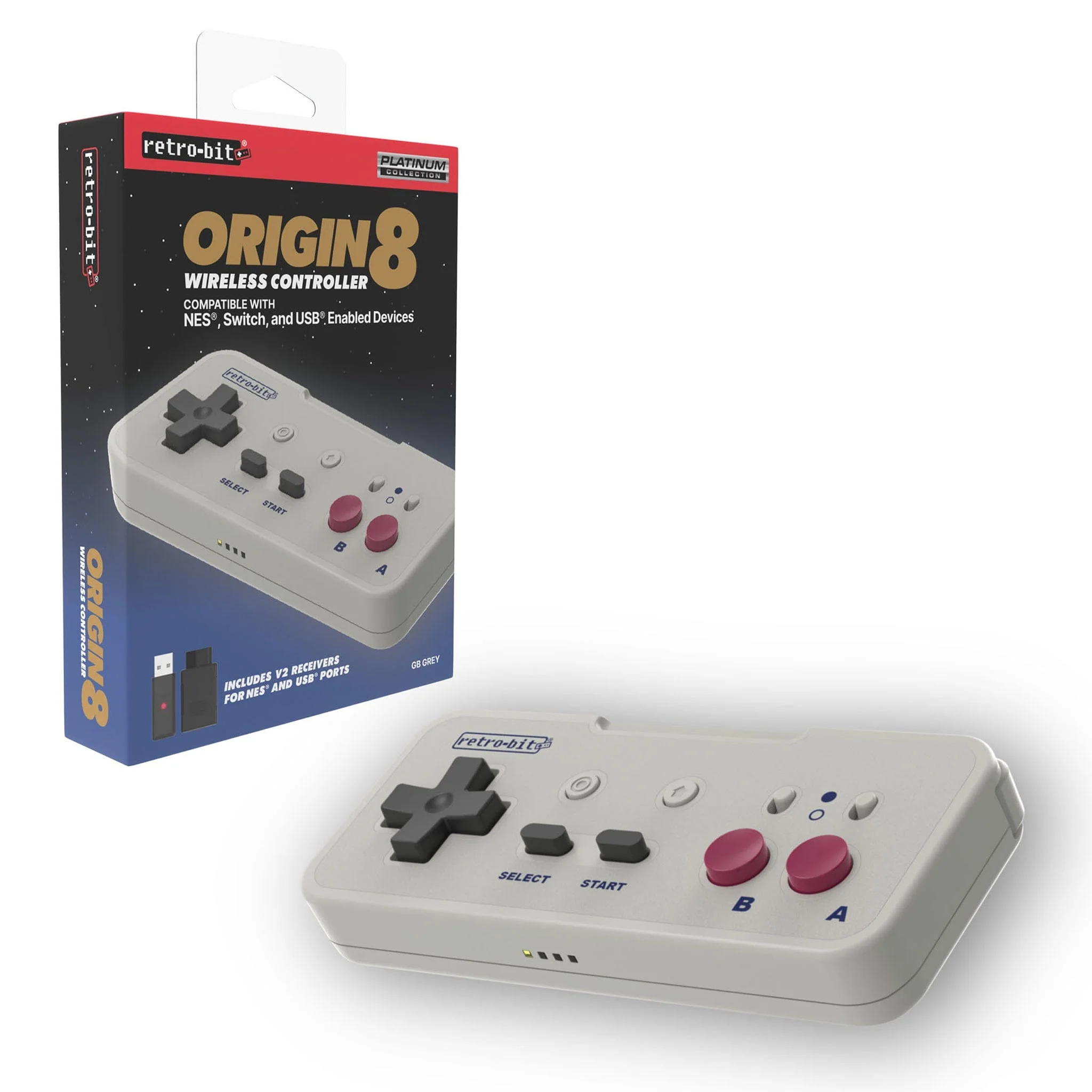 Retro-Bit Origin8 2.4Ghz Wireless Controller - GB Grey - Image 2