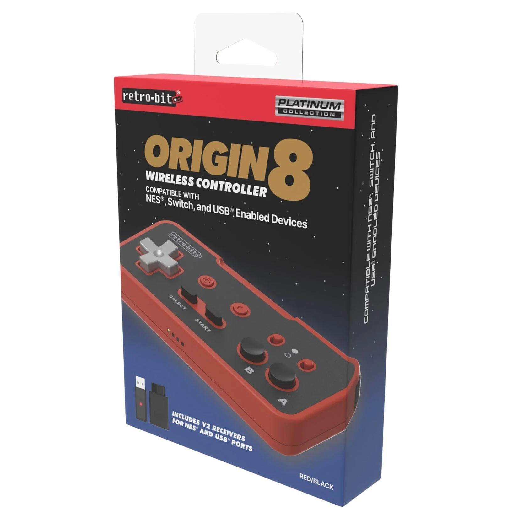 Retro-Bit Origin8 2.4Ghz Wireless Controller - Red & Black - Image 10