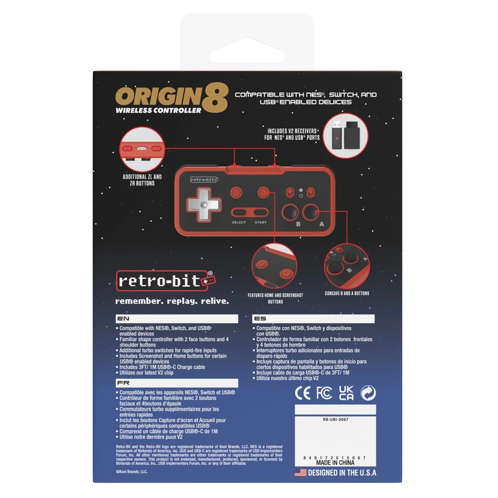 Retro-Bit Origin8 2.4Ghz Wireless Controller - Red & Black - Image 11