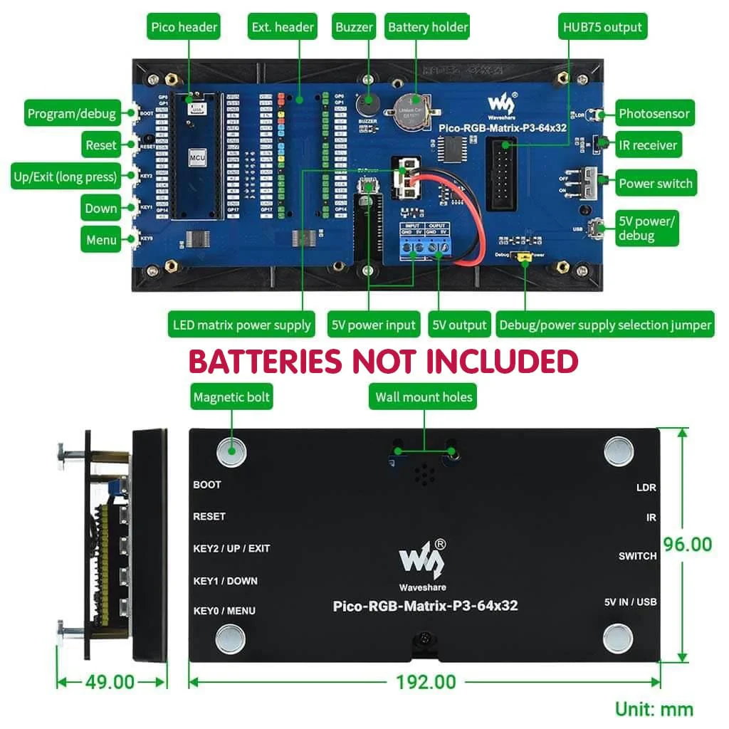 RGB LED Matrix for Raspberry Pi Pico (64x32) - Image 3