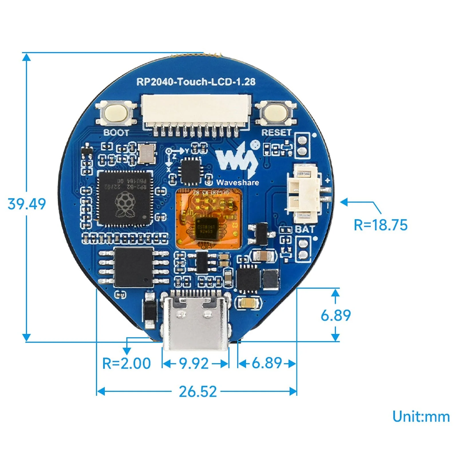 RP2040 1.28" Round Touch LCD with Accelerometer & Gyroscope - Image 8