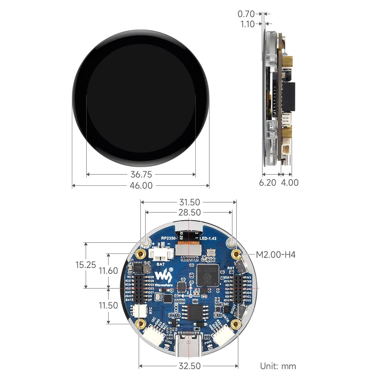 RP2350 1.43" AMOLED Round Display Dev Board (466x466) - Image 11