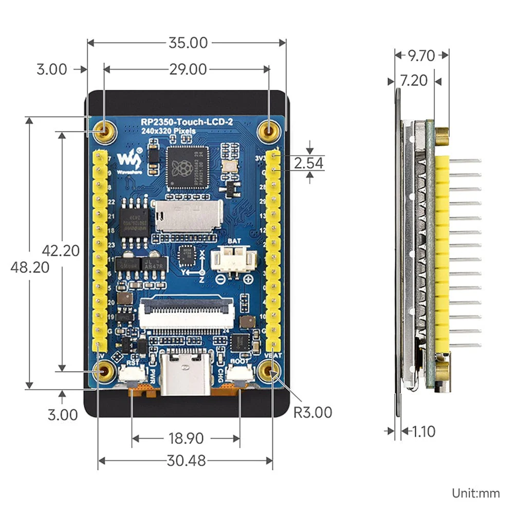 RP2350 2" Capacitive Touch Display Dev Board with 6-Axis IMU - Image 8