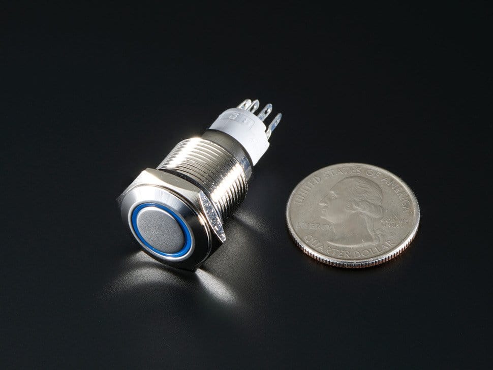 Rugged Metal On/Off Switch with Blue LED Ring (16mm Blue On/Off) - Image 4