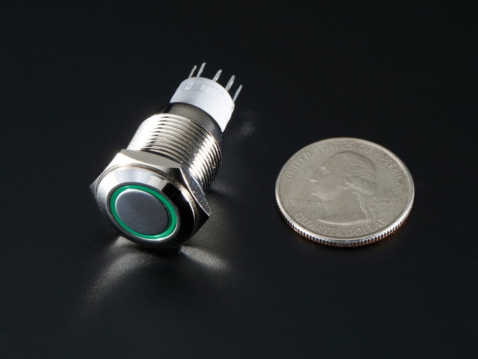 Rugged Metal On/Off Switch with Green LED Ring (16mm Green On/Off) - Image 4