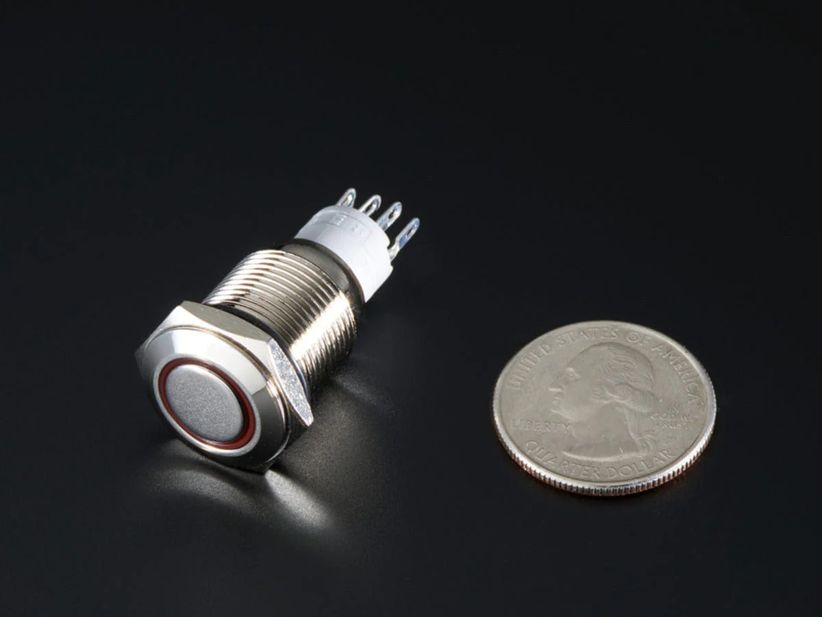 Rugged Metal On/Off Switch with Red LED Ring (16mm Red On/Off) - Image 3