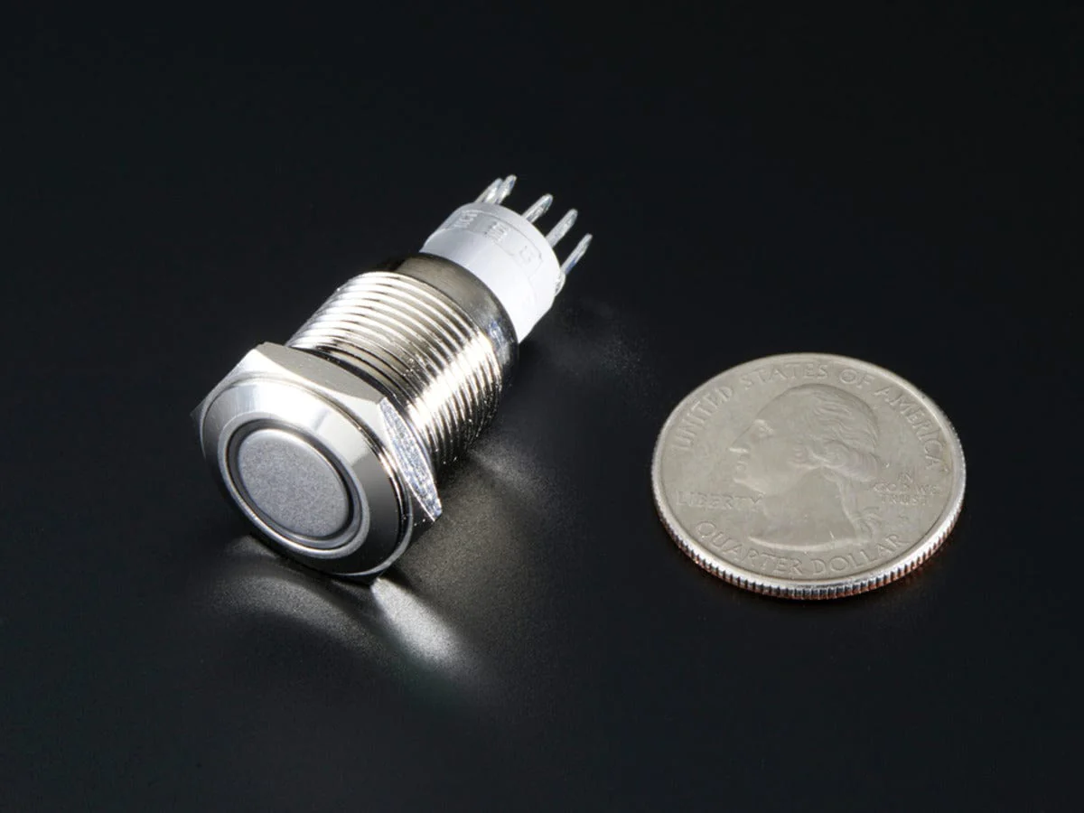 Rugged Metal On/Off Switch with White LED Ring (16mm White On/Off) - Image 3