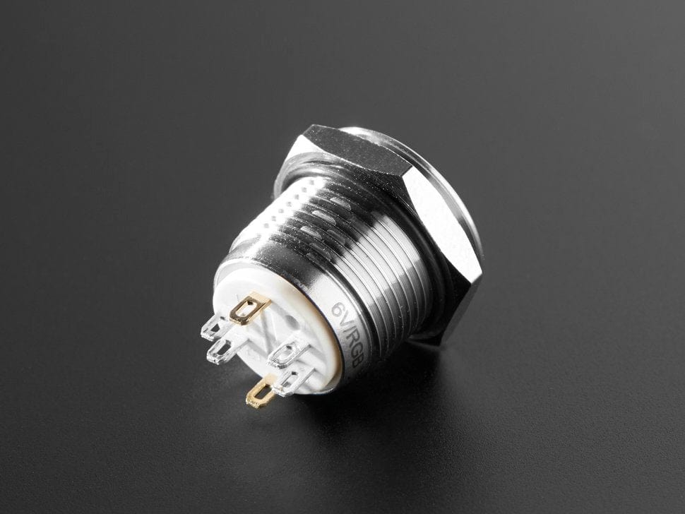 Rugged Metal Pushbutton - 16mm 6V RGB Momentary - Image 2