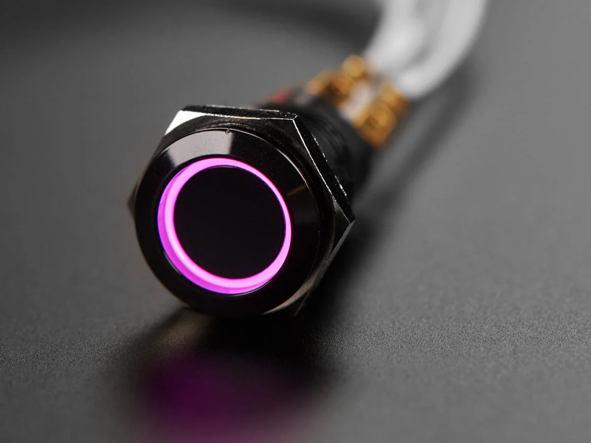 Rugged Metal Pushbutton with Black Finish - 16mm 6V RGB Latching (16mm Black Latching) - Image 2