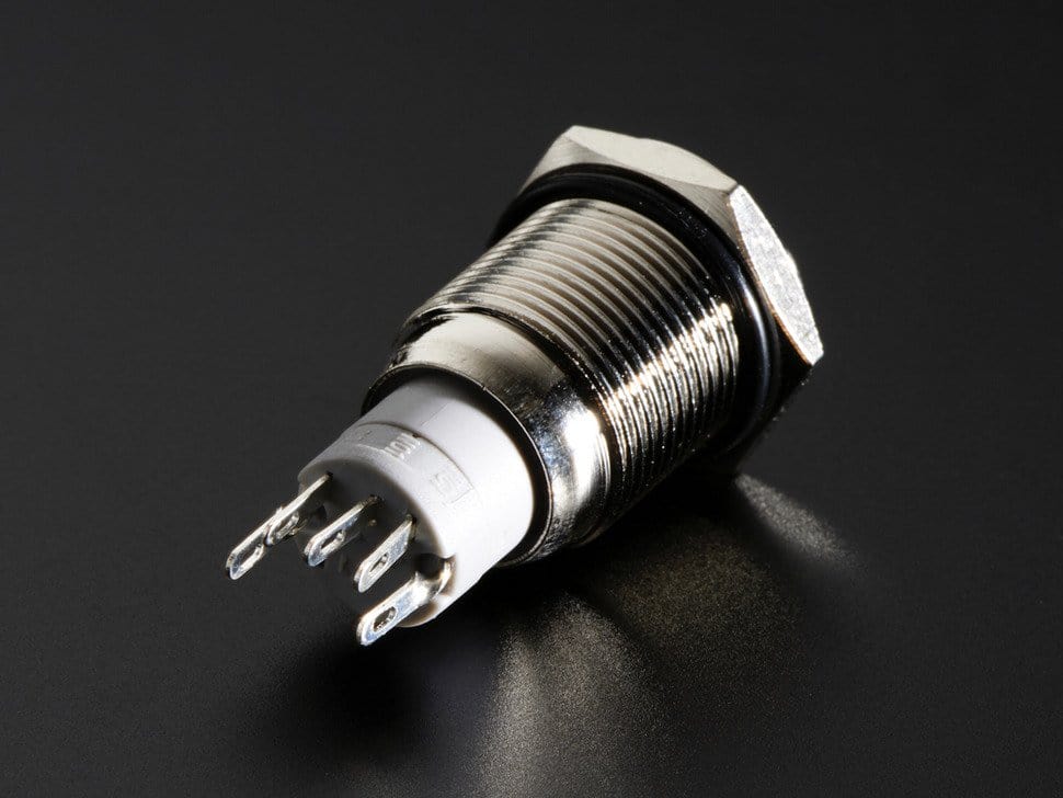 Rugged Metal Pushbutton with Red LED Ring (16mm Red Momentary) - Image 2