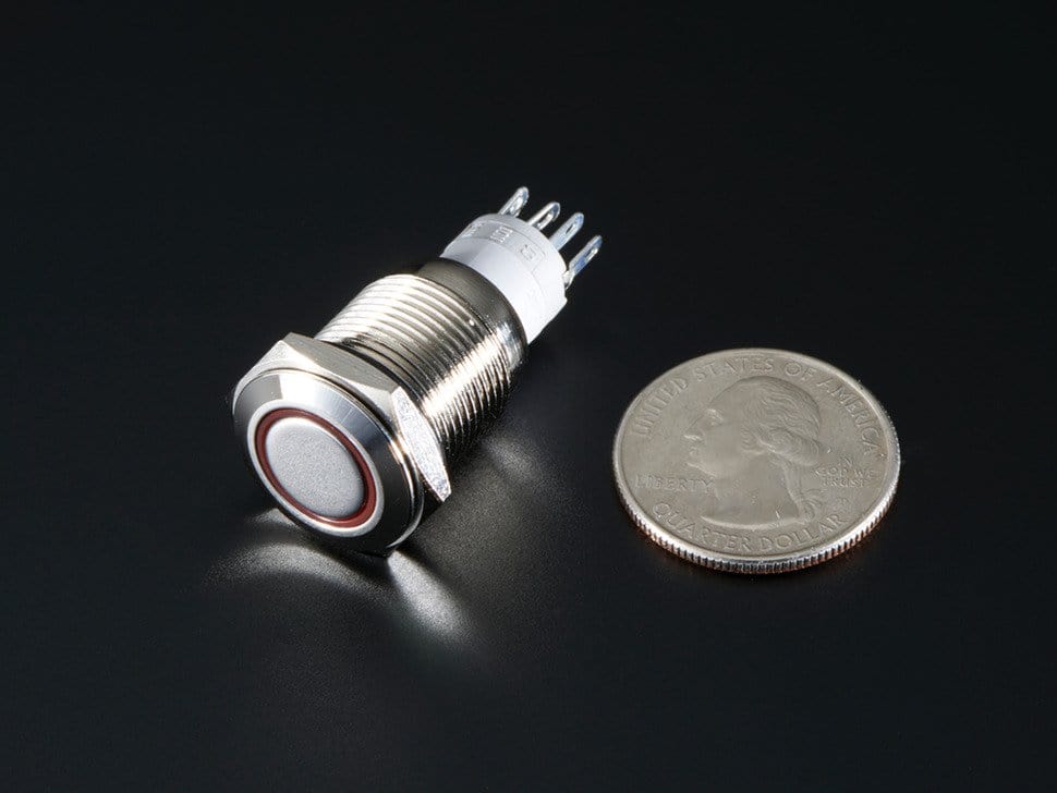 Rugged Metal Pushbutton with Red LED Ring (16mm Red Momentary) - Image 4