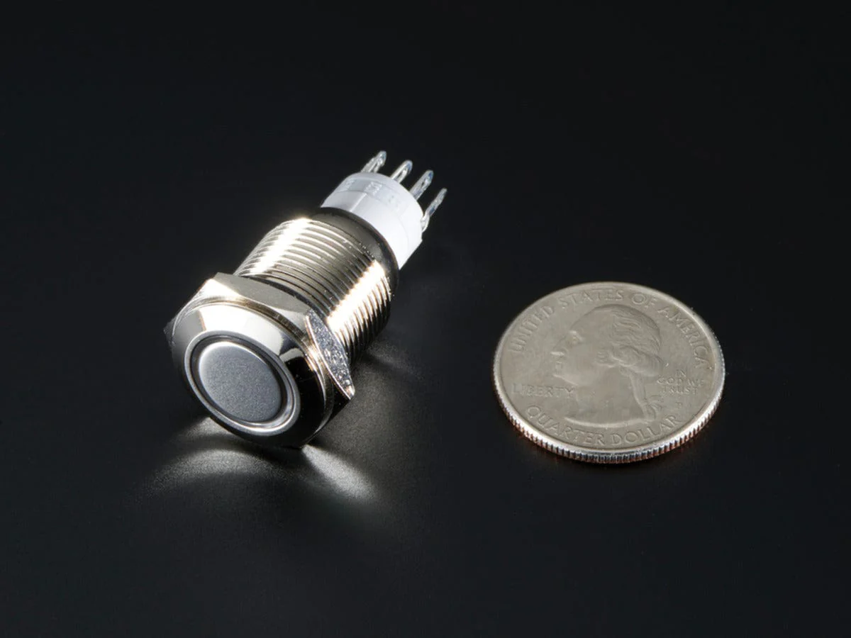 Rugged Metal Pushbutton with White LED Ring (16mm White Momentary) - Image 4