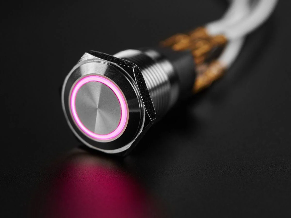 Rugged Metal Silver Finish Pushbutton - 16mm 6V RGB Latching (16mm RGB Latching) - Image 2