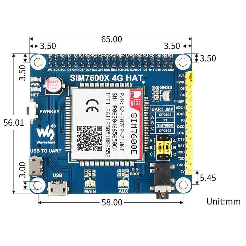 SIM7600E LTE Cat-1 HAT for Raspberry Pi (3G/2G/GNSS) - Image 7