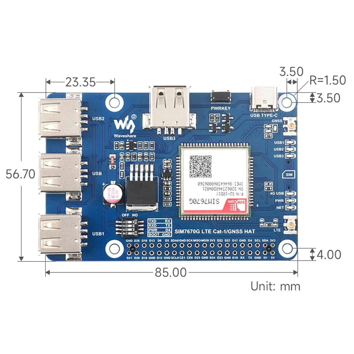 SIM7670G LTE Cat-1/GNSS HAT for Raspberry Pi - Image 5