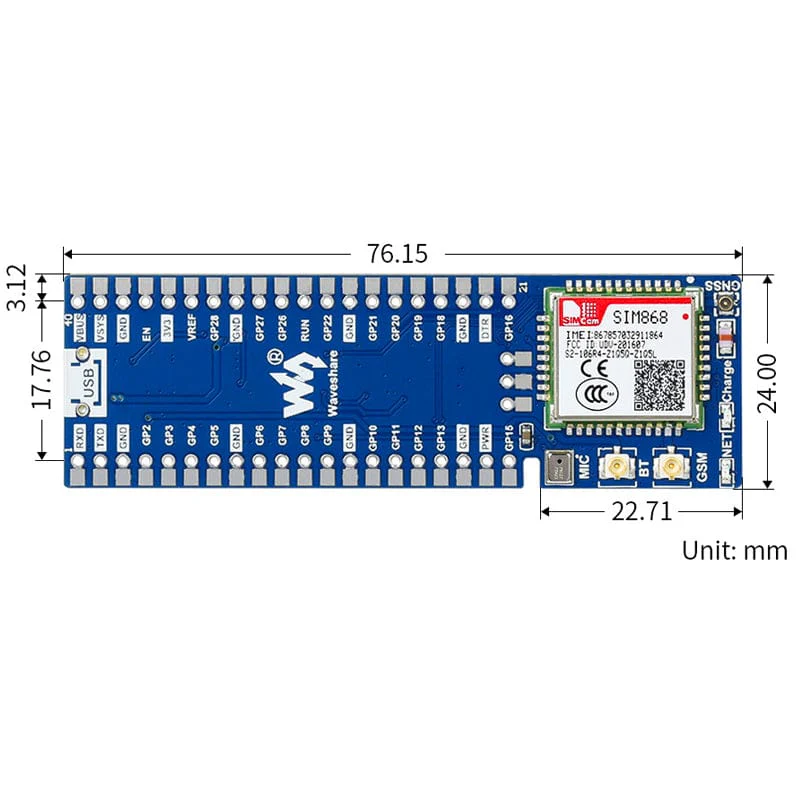 SIM868 GSM/GPRS/GNSS Module for Raspberry Pi Pico - Image 7
