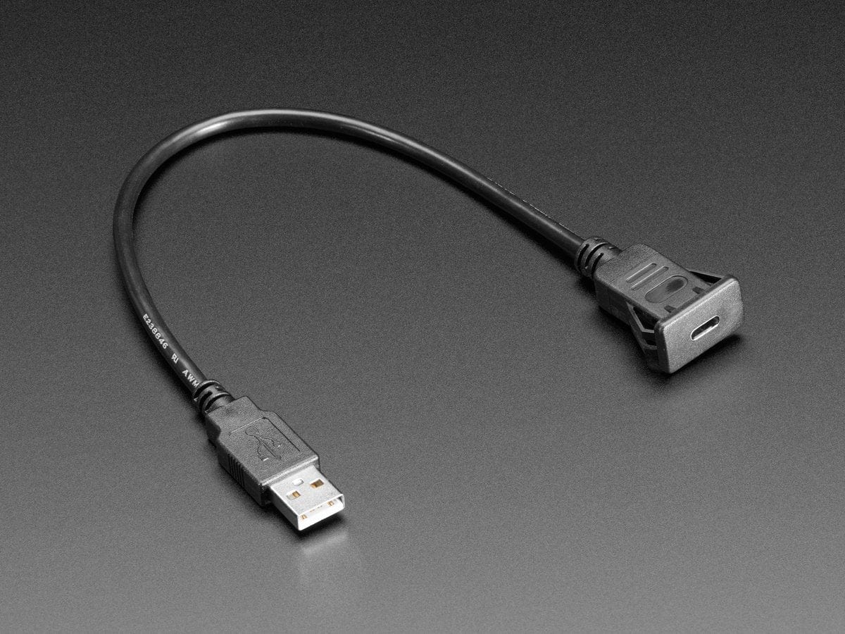 Snap-In Panel Mount Cable - USB-C Socket to USB-A Plug