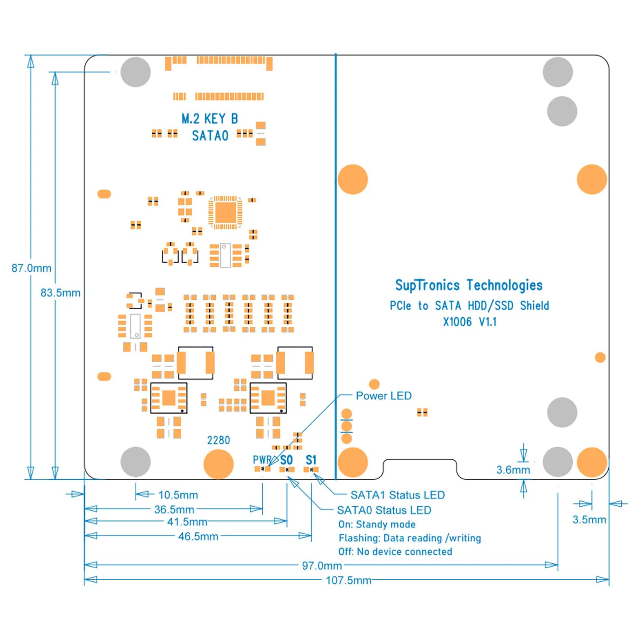SupTronics X1006 2.5" SATA + M.2 SATA Expansion for Raspberry Pi 5 - Image 7