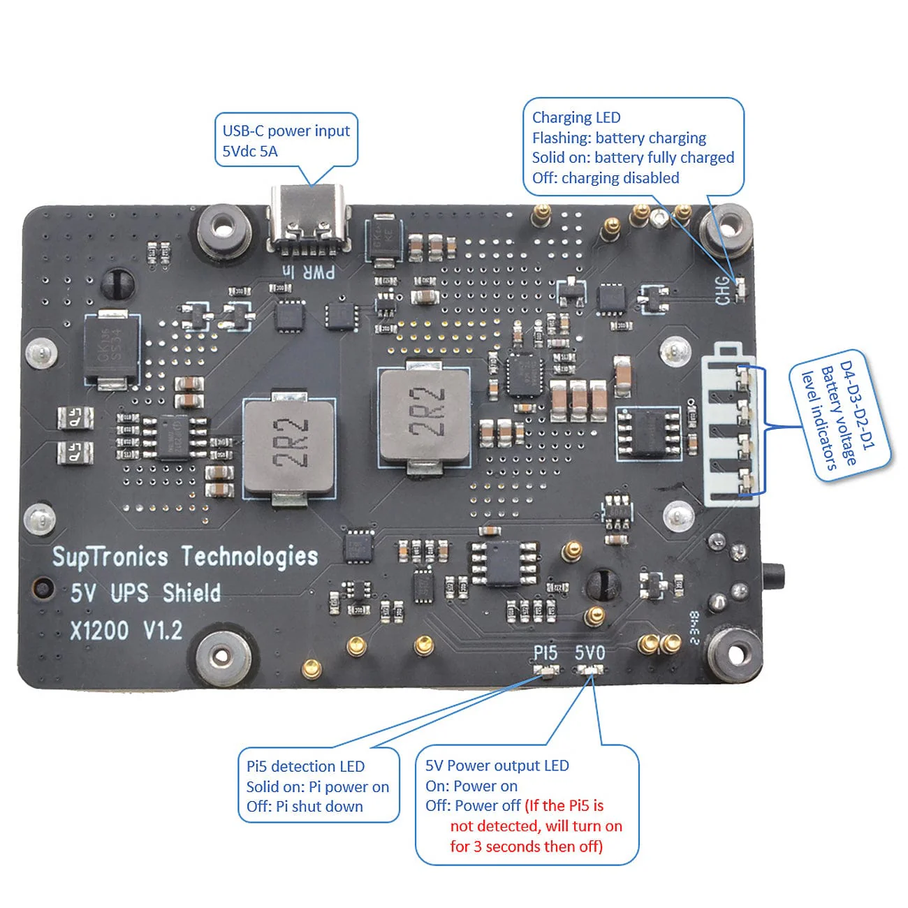 SupTronics X1200 2-Cell 18650 UPS for Raspberry Pi 5 - Image 7