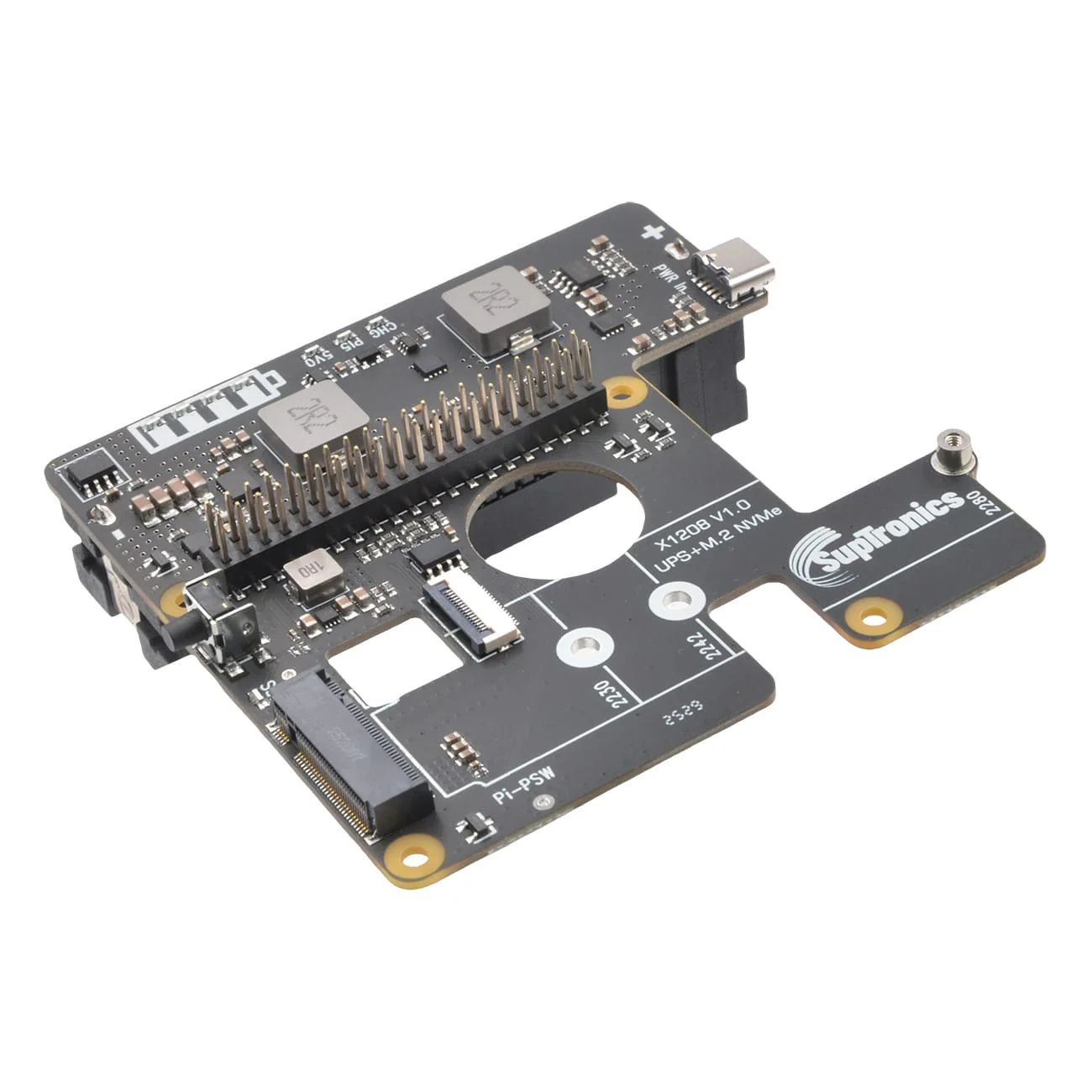 SupTronics X1208 UPS + M.2 2280 NVMe Add-on for Raspberry Pi 5