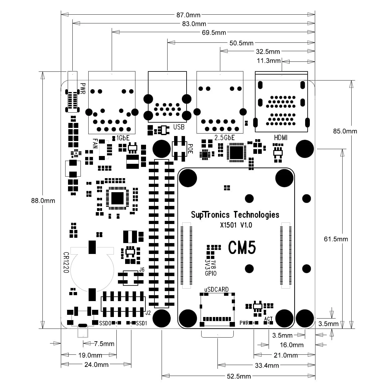 SupTronics X1501 Dual Ethernet Dual NVMe IO Board for CM5 - Image 10