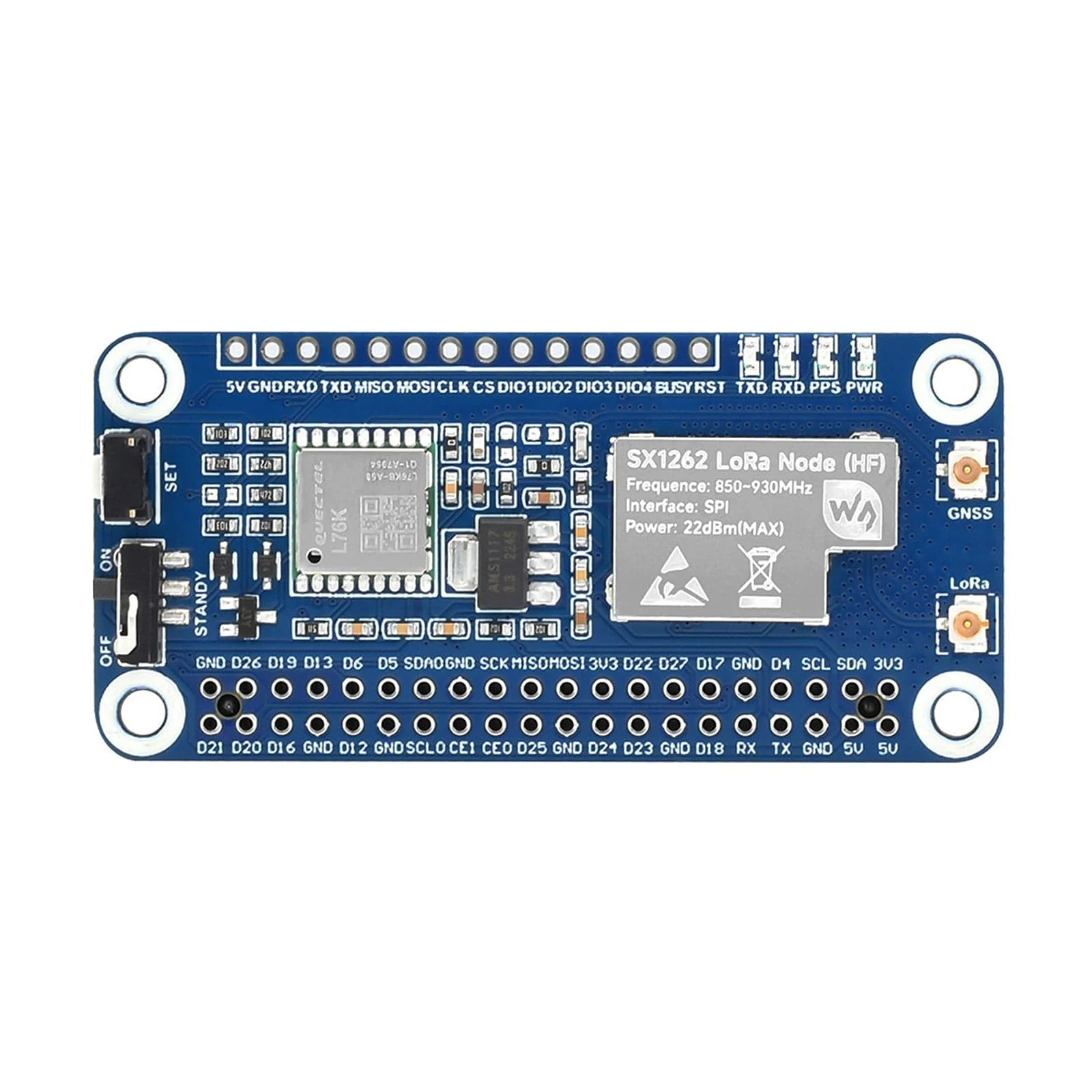 SX1262 LoRaWAN Node Module Expansion Board for Raspberry Pi (850~930MHz HF with GNSS) - Image 3