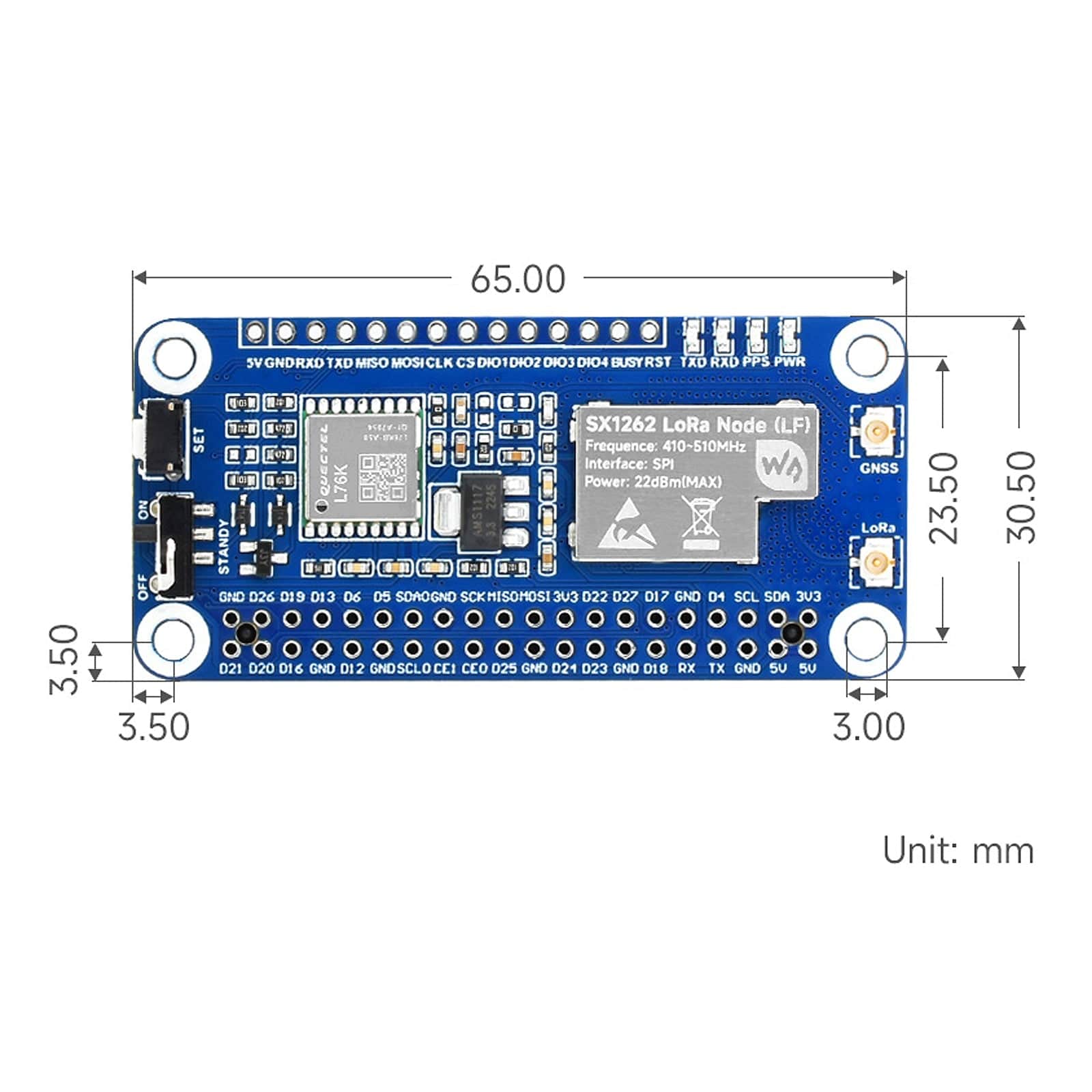SX1262 LoRaWAN Node Module Expansion Board for Raspberry Pi (850~930MHz HF with GNSS) - Image 6