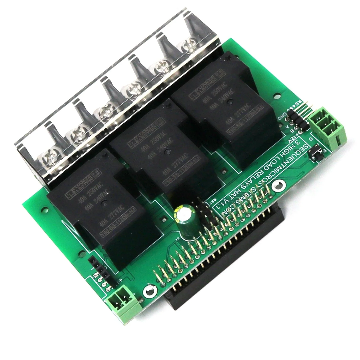 Three 40A/240V Relays RS485 Daisy-chainable HAT for Raspberry Pi - Image 2