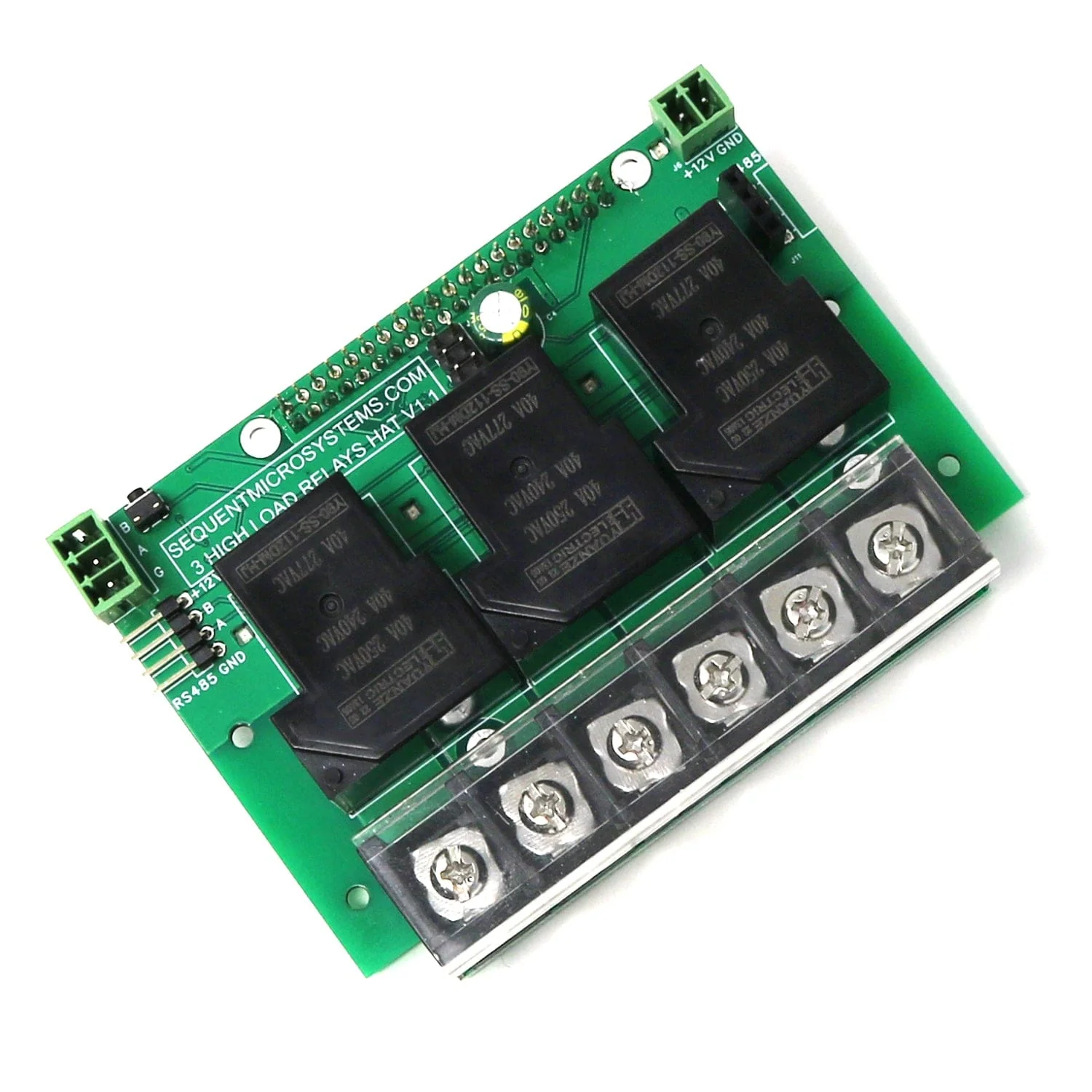 Three 40A/240V Relays RS485 Daisy-chainable HAT for Raspberry Pi - Image 3