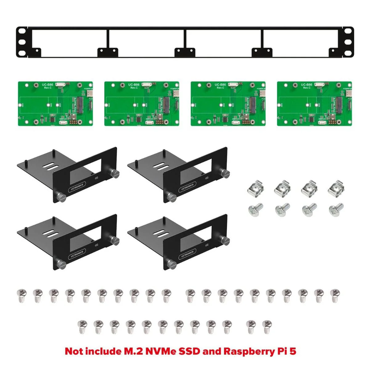 Uctronics Rack Basic for Pi 5 - 19" 1U Rack Mount with 4x M.2 Bases - Image 2