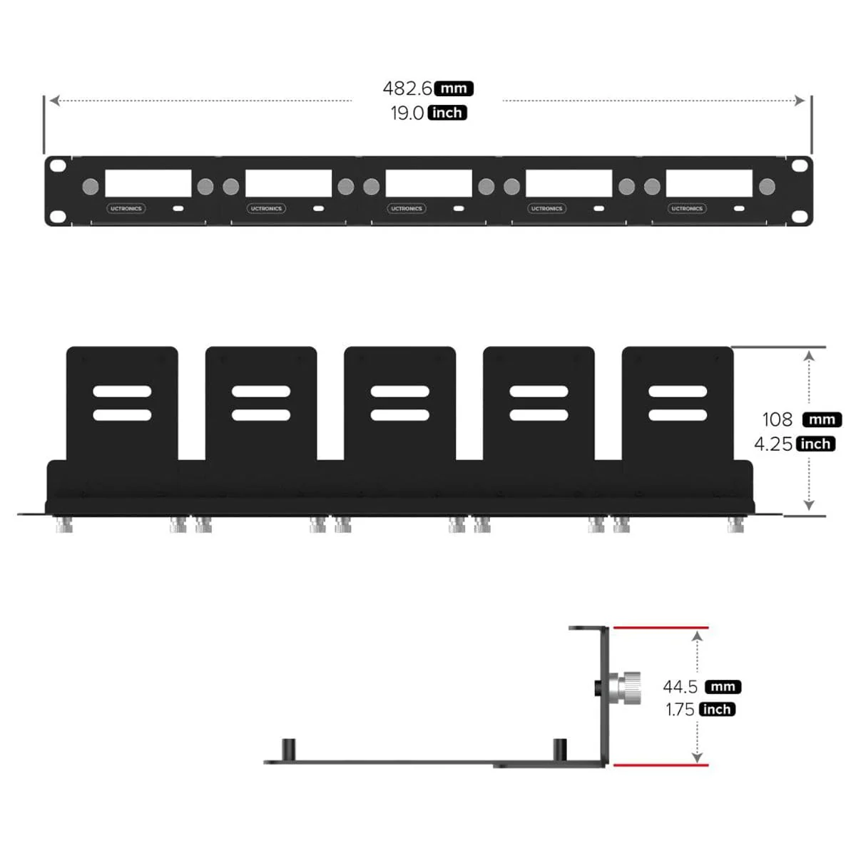 Uctronics Rack Basic for Pi 5 - 19" 1U Rack Mount with 5x M.2 Bases - Image 5