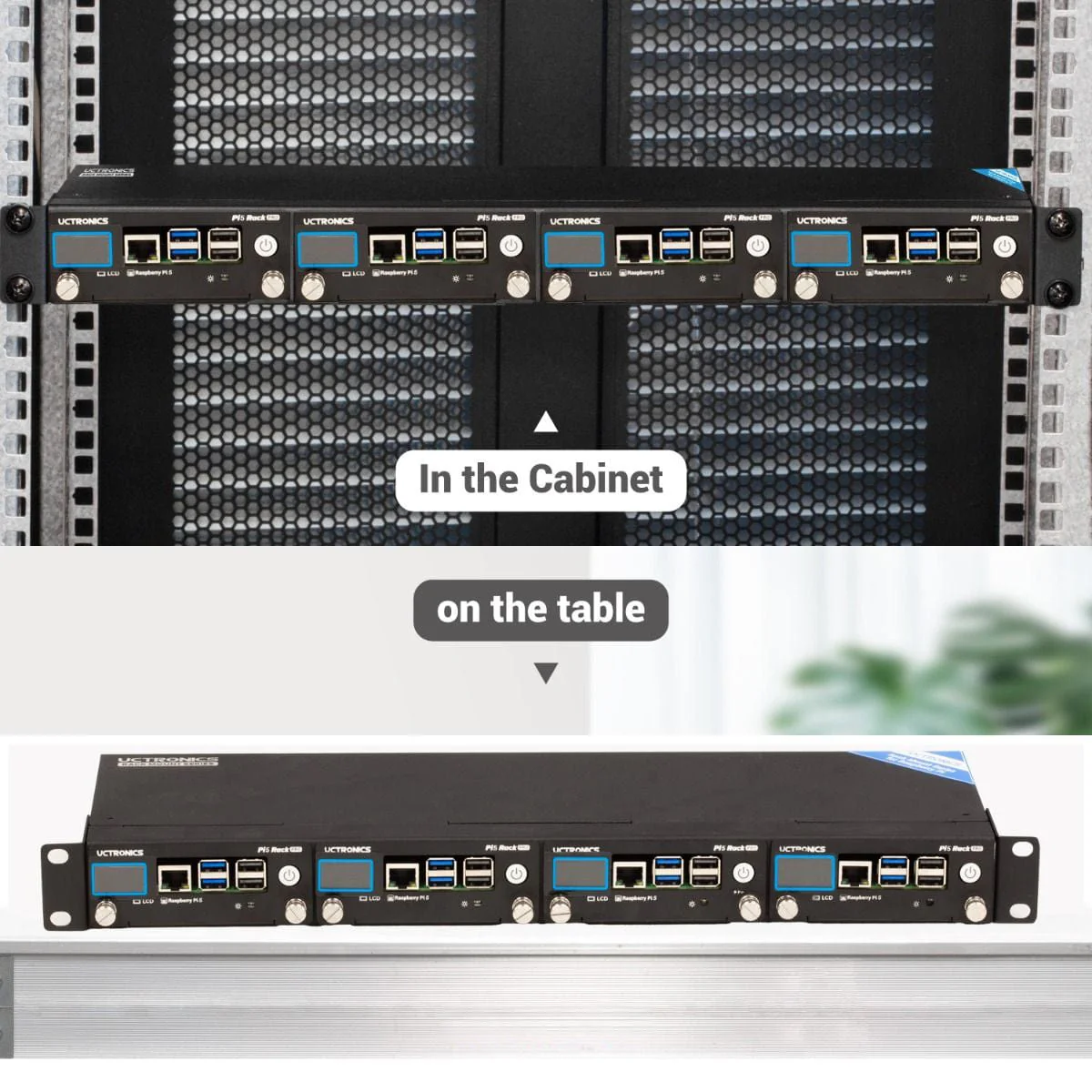 Uctronics Rack Pro for Pi 5 - 19" 1U Rack Mount with 4x M.2 Bases and LCDs - Image 6
