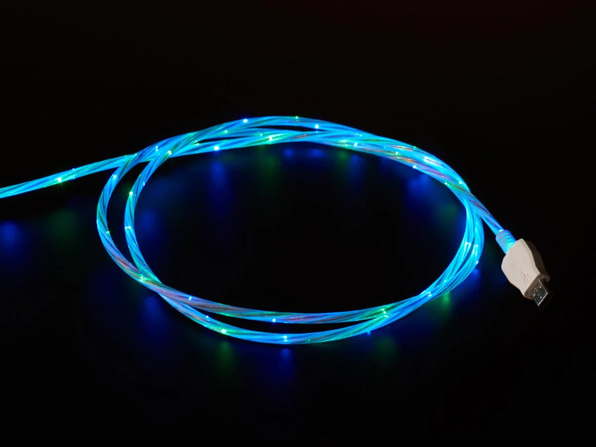 USB micro B Cable with LEDs - Blue and Green (1 meter)