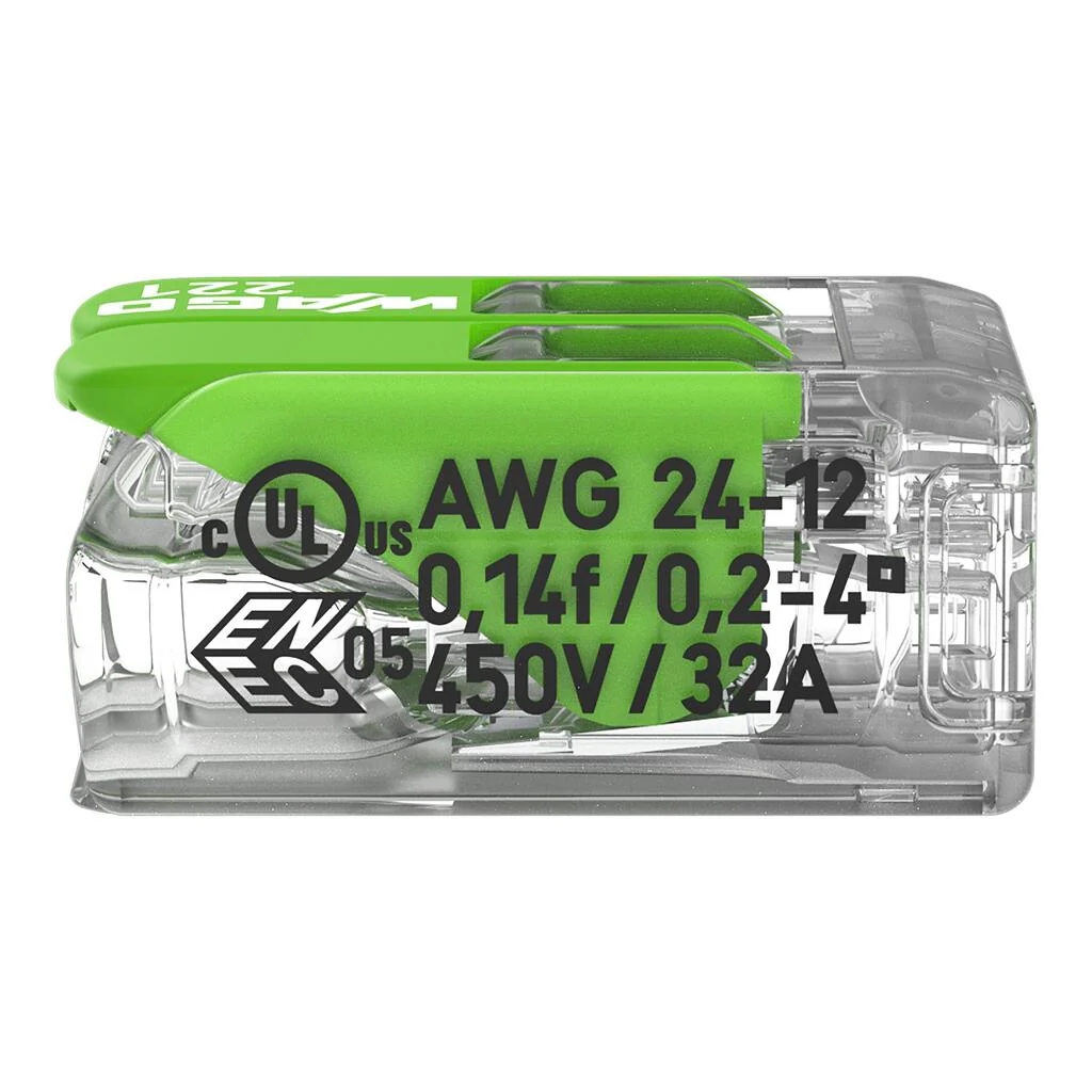 WAGO Green 221-422 32A 2-Way Lever Connectors - Pack of 3 - Image 4