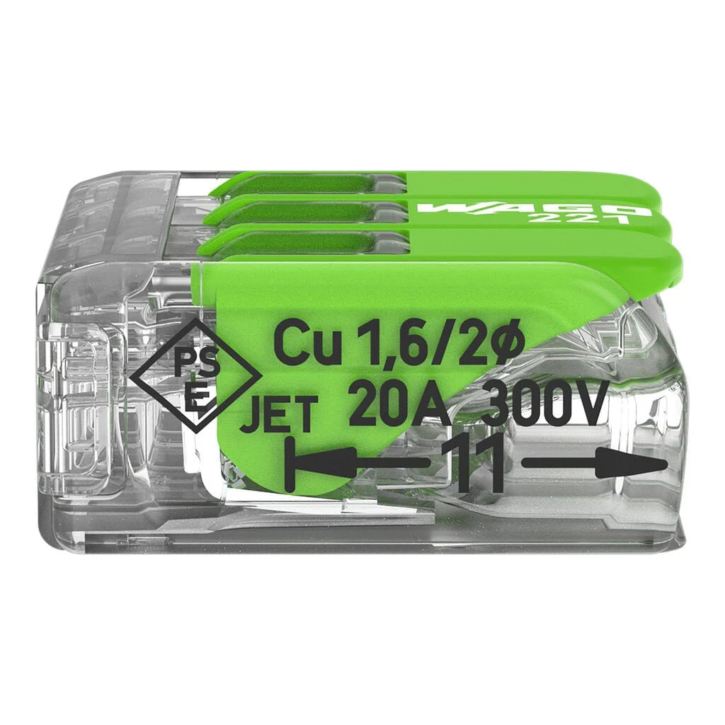WAGO Green 221-423 32A 3-Way Lever Connectors - Pack of 3 - Image 7