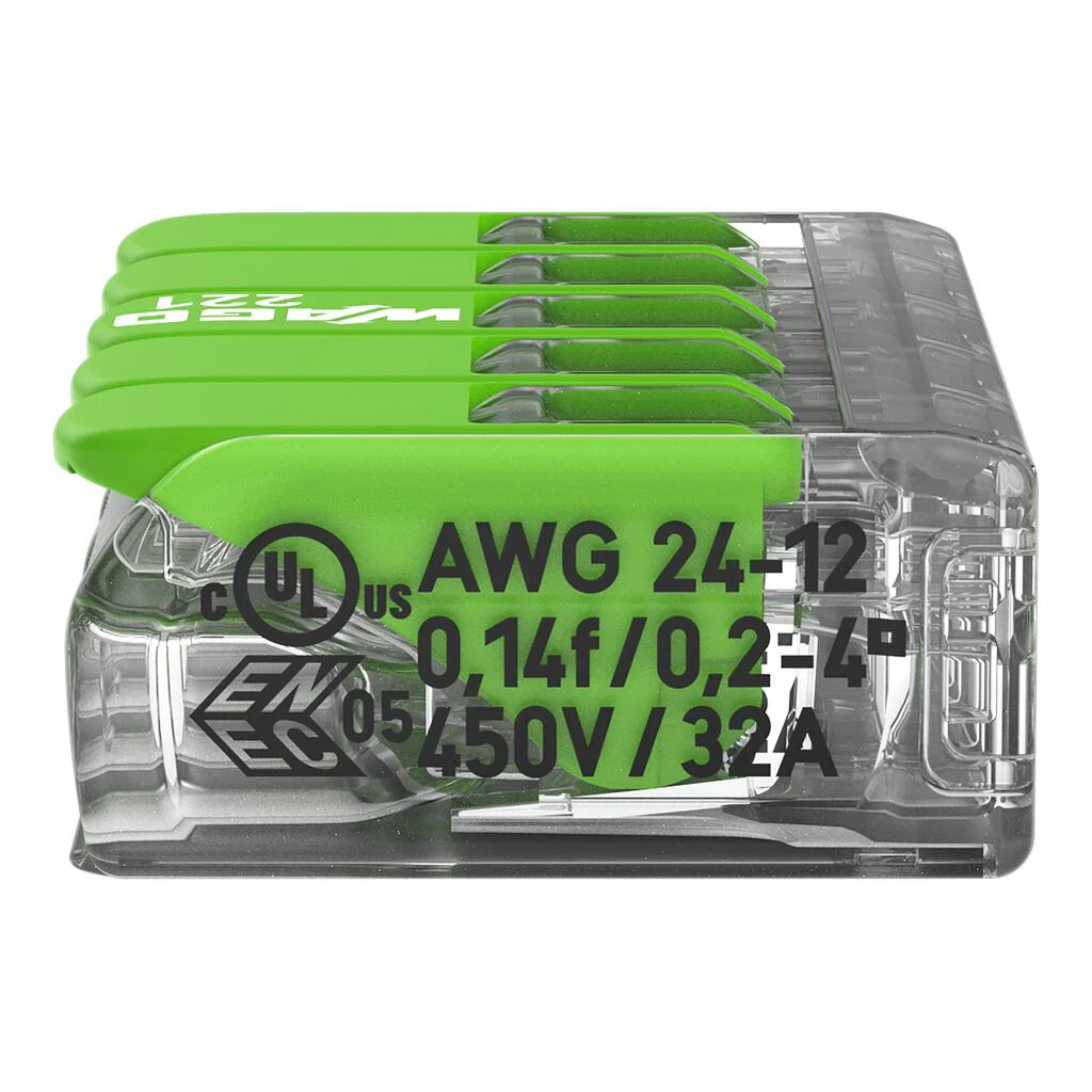 WAGO Green 221-425 32A 5-Way Lever Connectors - Pack of 3 - Image 4