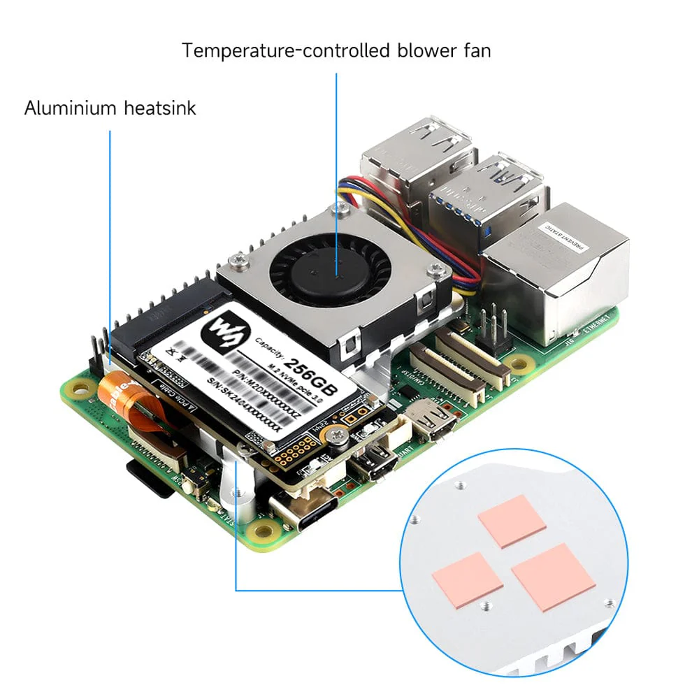 Waveshare M.2 Adapter with Active Cooler for Raspberry Pi 5 - Image 4