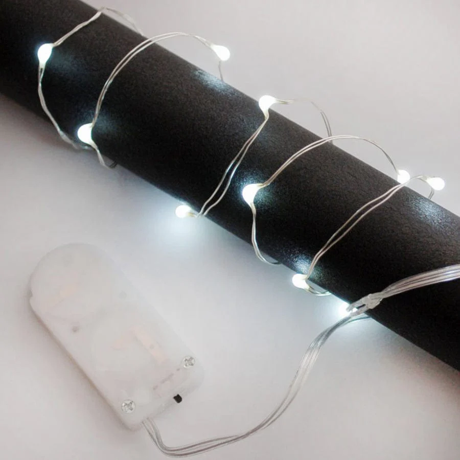 Wire Light LED Strand - 12 Cool White LEDs + Coin Cell Holder [discontinued] - Image 2