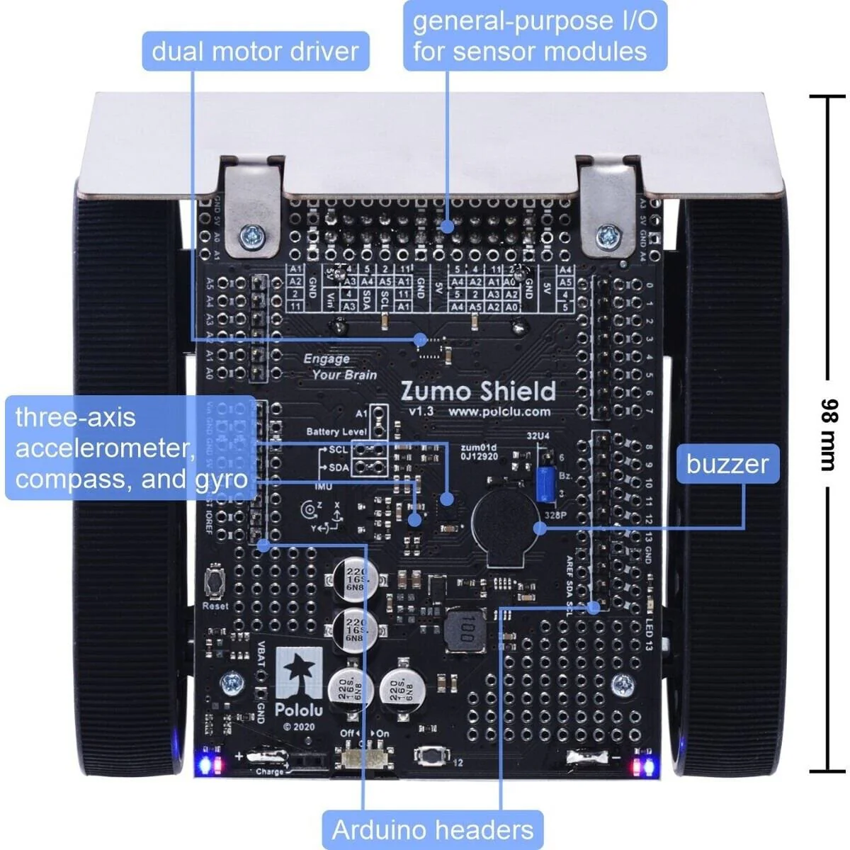 Zumo Robot for Arduino (Assembled with 75:1 HP Motors) [Discontinued] - Image 4